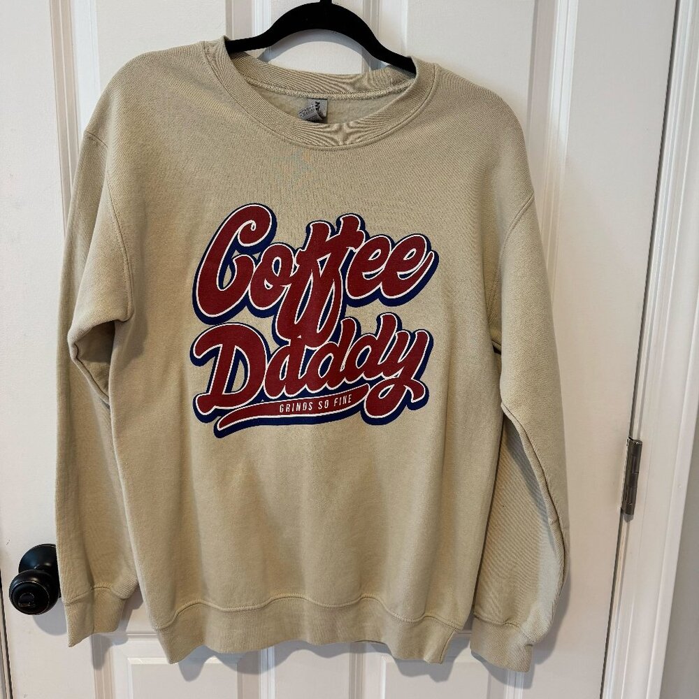 Tan Gildan Heavy‎ Blend Coffee Daddy Pullover Sweatshirt - Size Small